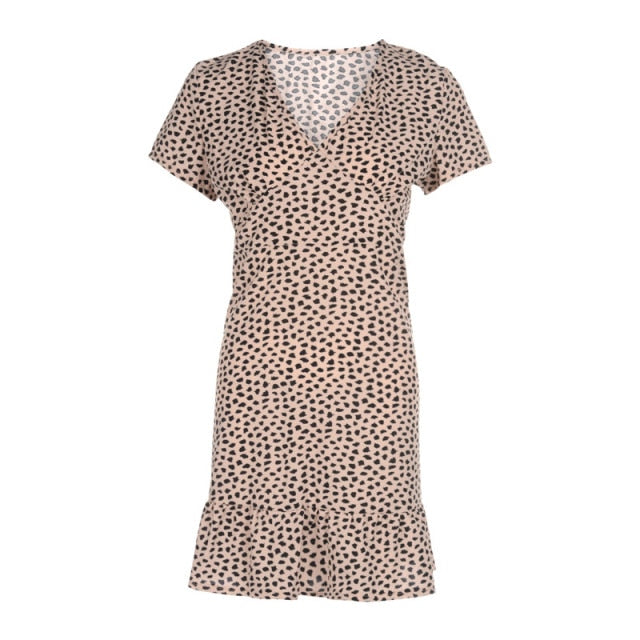 Boho Floral Mini Dress Fashion Women Short Sleeve Wrap Ladies Summer Holiday Party Sundress Female vestidos