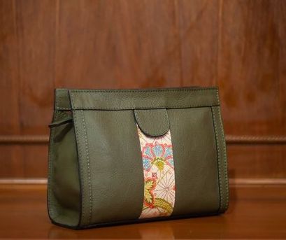 Batik Clutch Leather Green Batik Motif