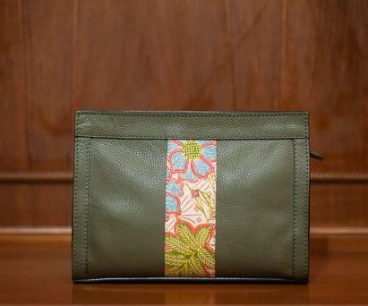 Batik Clutch Leather Green Batik Motif