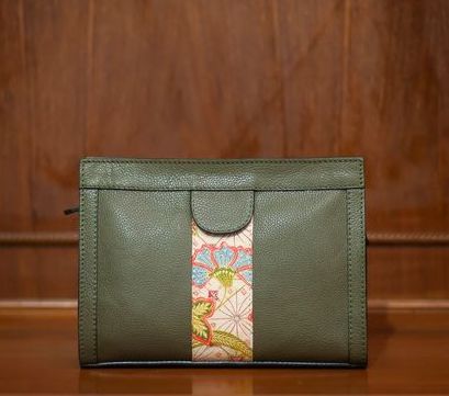 Batik Clutch Leather Green Batik Motif