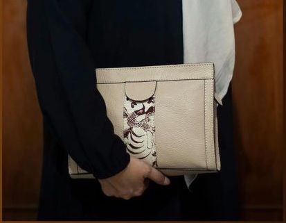 Leather Clutch with Batik Cream