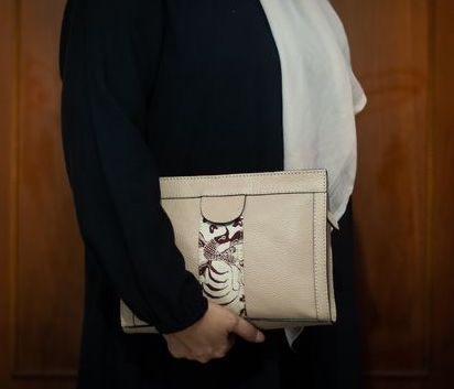 Leather Clutch with Batik Cream