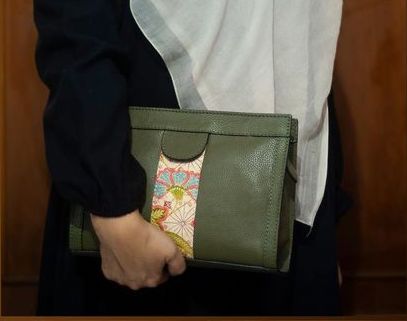 Batik Clutch Leather Green Batik Motif