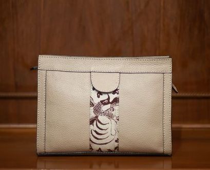 Leather Clutch with Batik Cream