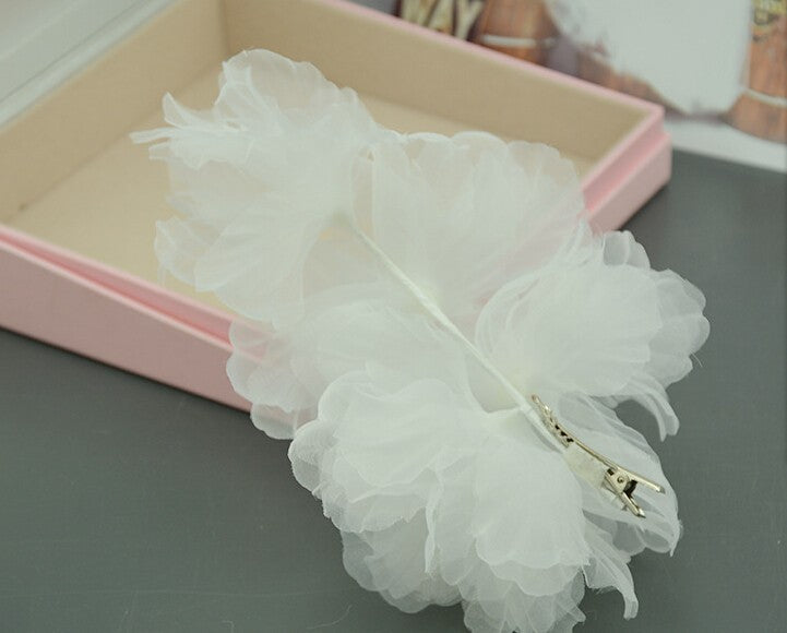 wedding party romantic white voile flower hair pin bride high quality yarn handmade hair jewelry bridal hair accessories