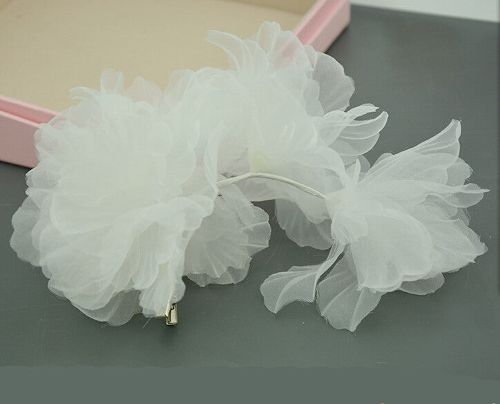 wedding party romantic white voile flower hair pin bride high quality yarn handmade hair jewelry bridal hair accessories