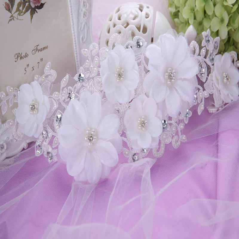 Bride Bridal White Lace Flower Headband With Rhinestone Pearl Hairband Hair Jewellery Hair Accessories