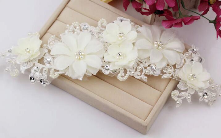 Bride Bridal White Lace Flower Headband With Rhinestone Pearl Hairband Hair Jewellery Hair Accessories