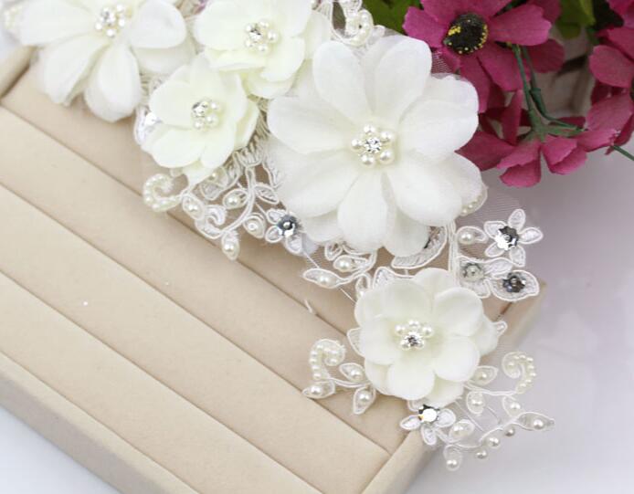 Bride Bridal White Lace Flower Headband With Rhinestone Pearl Hairband Hair Jewellery Hair Accessories