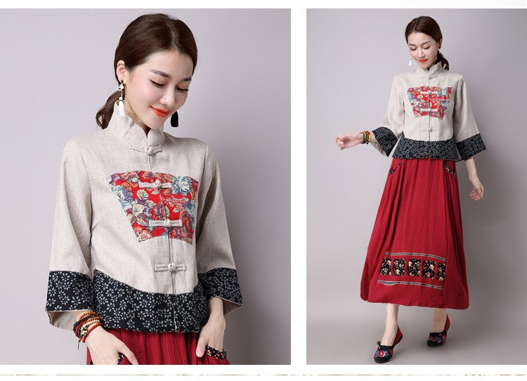 Long-sleeved cotton literary retro Slim Short Jacket