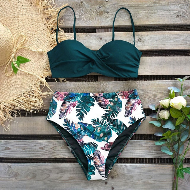 2020 Sexy Leaf Print Bikini Female Swimsuit Women Swimwear Thong