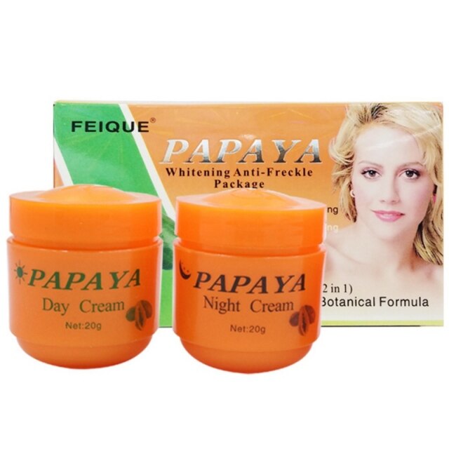 Papaya Whitening Day And Night Cream Anti Freckle Face Cream Improve Dark Skin Refreshing Face Skin 2pcs/set