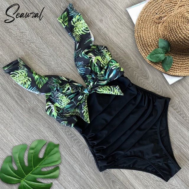 2020 Sexy New Ruffle One Piece Swimsuit Off The Shoulder Swimwear