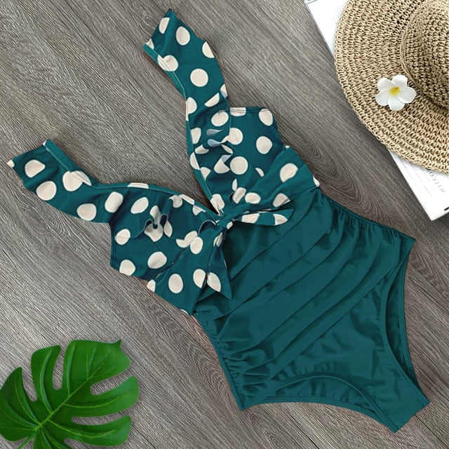 2020 Sexy New Ruffle One Piece Swimsuit Off The Shoulder Swimwear Women Swimsuit Deep-V Bathing Suits Beach Wear Swim Suit