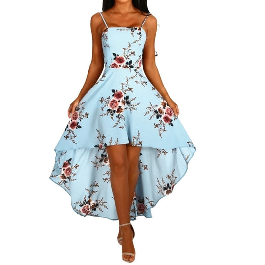 Summer Fashion Women Sling Dresses Casual Backless Dress Ladies Floral Printed DressSwallowtail Dresses Slim Beach Dress