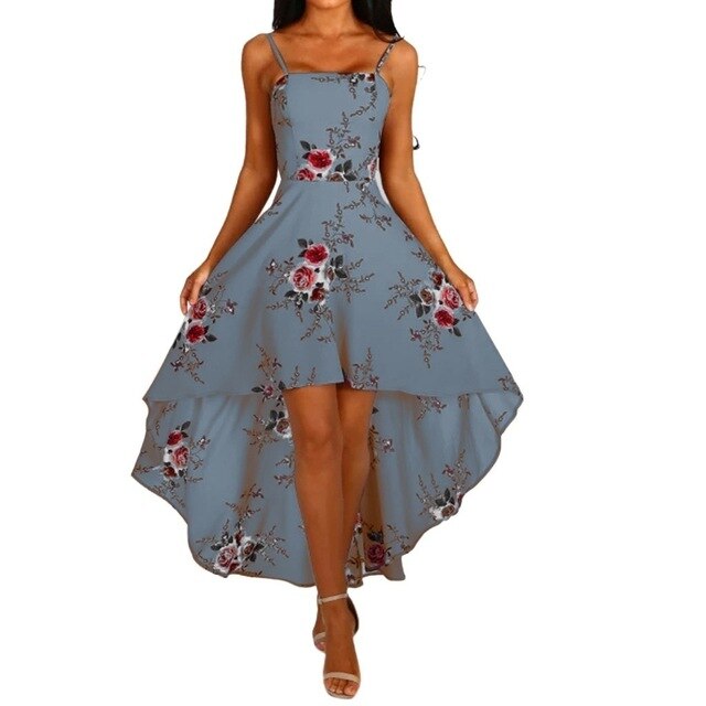 Summer Fashion Women Sling Dresses Casual Backless Dress Ladies Floral Printed DressSwallowtail Dresses Slim Beach Dress