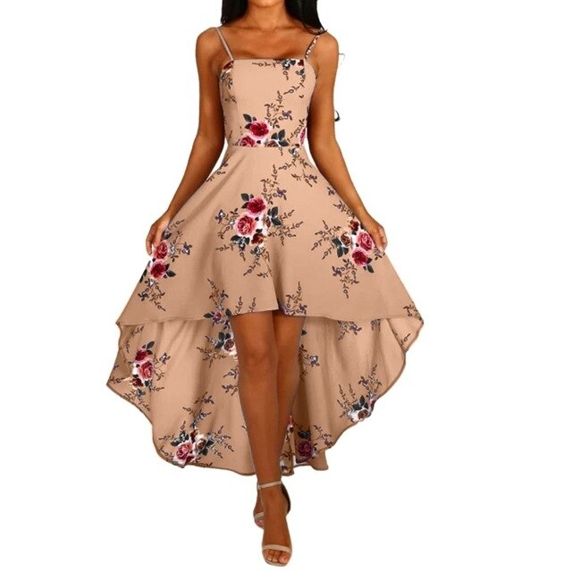 Summer Fashion Women Sling Dresses Casual Backless Dress Ladies Floral Printed DressSwallowtail Dresses Slim Beach Dress