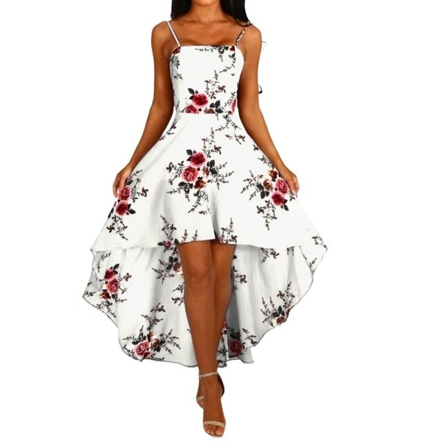 Summer Fashion Women Sling Dresses Casual Backless Dress Ladies Floral Printed DressSwallowtail Dresses Slim Beach Dress