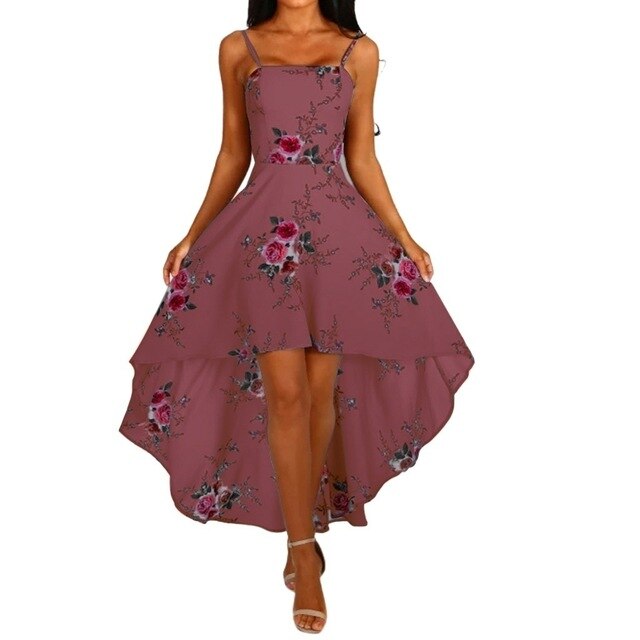 Summer Fashion Women Sling Dresses Casual Backless Dress Ladies Floral Printed DressSwallowtail Dresses Slim Beach Dress