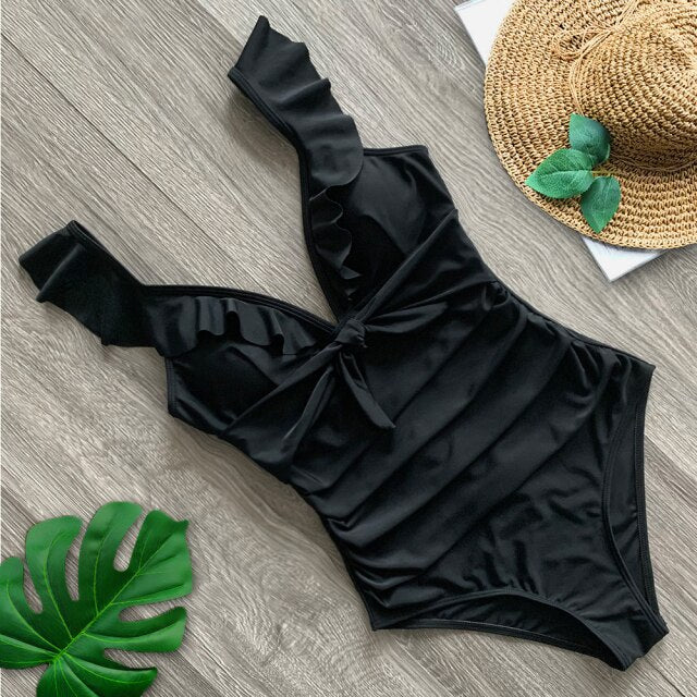 2020 Sexy New Ruffle One Piece Swimsuit Off The Shoulder Swimwear Women Swimsuit Deep-V Bathing Suits Beach Wear Swim Suit