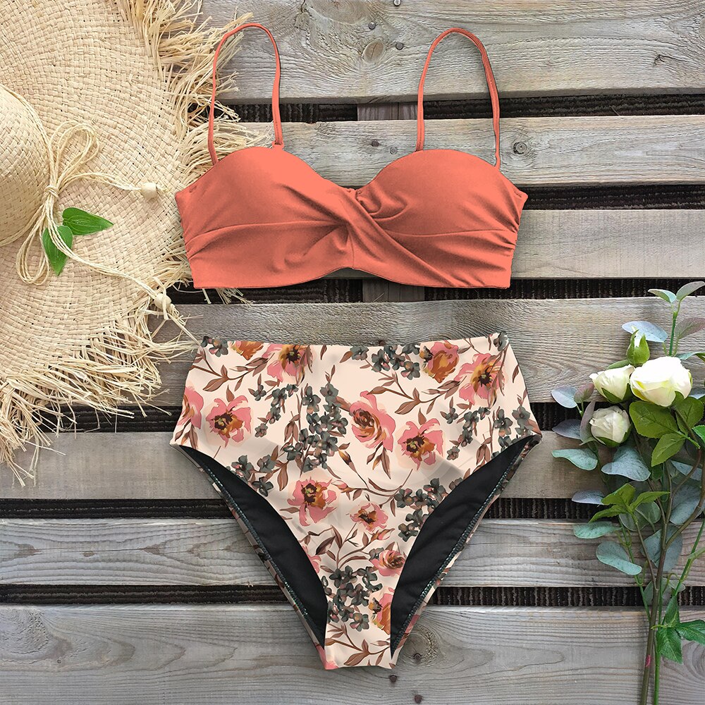 2020 Sexy Leaf Print Bikini Female Swimsuit Women Swimwear Thong Push Up Bikinis Set High Waist Swimming Suits for Bathing Suit