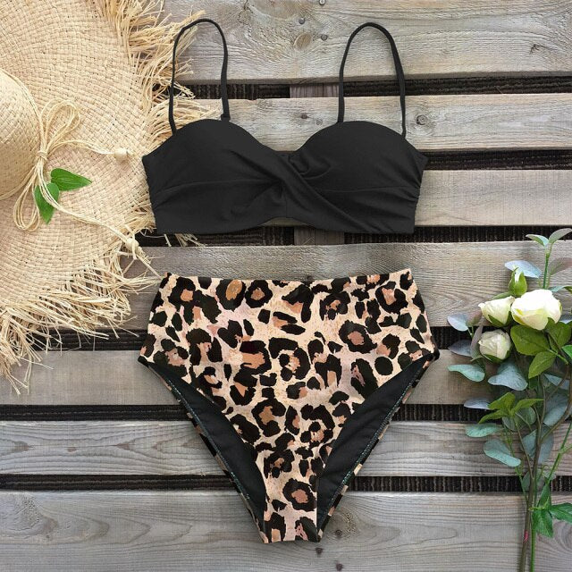 2020 Sexy Leaf Print Bikini Female Swimsuit Women Swimwear Thong Push Up Bikinis Set High Waist Swimming Suits for Bathing Suit