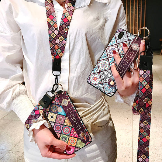 Fashion Plaid Style Wrist Strap Phone Case For iPhone X XR XS 6 6s 7 8 Plus 11 For iPhone 13 12 Pro Max 12mini SE with Lanyard