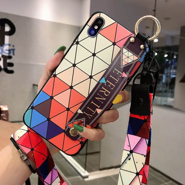 Fashion Plaid Style Wrist Strap Phone Case For iPhone X XR XS 6 6s 7 8 Plus 11 For iPhone 13 12 Pro Max 12mini SE with Lanyard