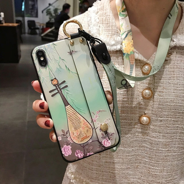 Fashion Plaid Style Wrist Strap Phone Case For iPhone X XR XS 6 6s 7 8 Plus 11 For iPhone 13 12 Pro Max 12mini SE with Lanyard