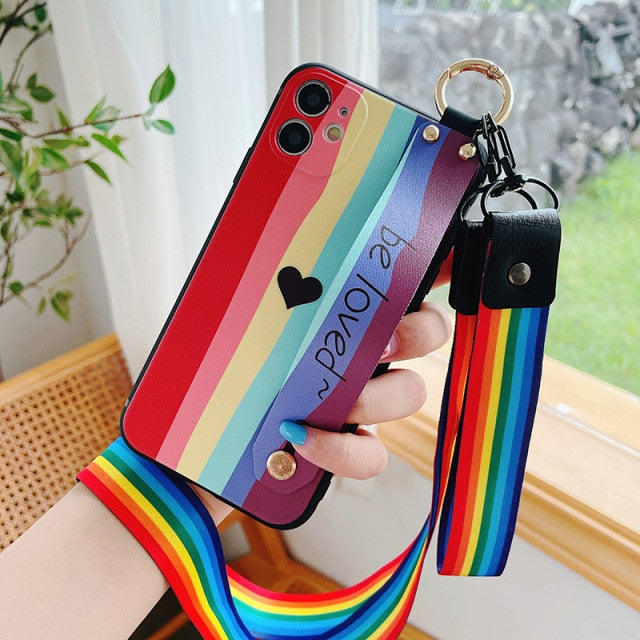 Fashion Plaid Style Wrist Strap Phone Case For iPhone X XR XS 6 6s 7 8 Plus 11 For iPhone 13 12 Pro Max 12mini SE with Lanyard