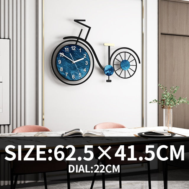 MEISD Blue Bike Designer Wall Clock Sticker Creative Watch Quartz Silent Kitchen Room Horloge Home Decor Art Free Shipping