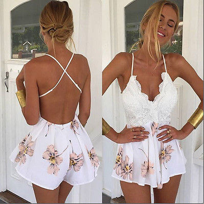 Summer Dress Strap New Sexy print lace deep v neck high waist beach dresses